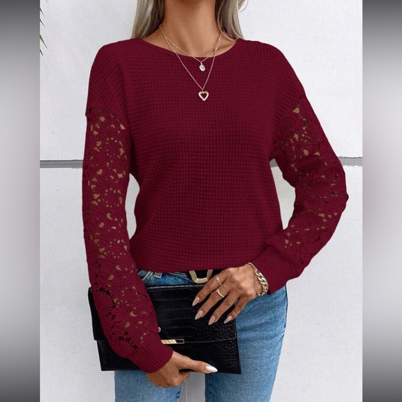 Boho floral embroidered lace sleeve twisted open tie back top - Picture 10 of 16